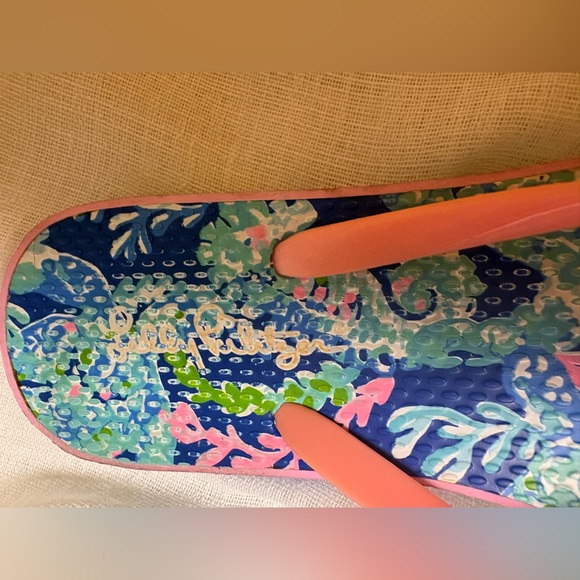 Lilly Pulitzer Coral Reef Flip Flops Preppy Beach Sandals Size 8.5 Fair - Picture 3 of 10